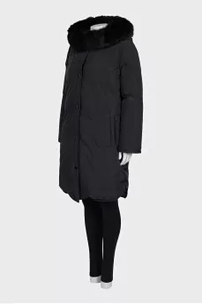 Long down jacket with fur on the hood