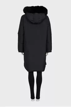 Long down jacket with fur on the hood