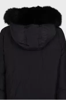 Long down jacket with fur on the hood