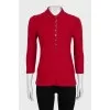 Red slim-fit button-down cardigan