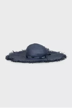 Blue hat with raw brim