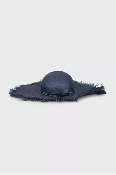 Blue hat with raw brim