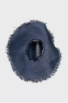 Blue hat with raw brim