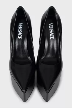 Leather wedge shoes with tag