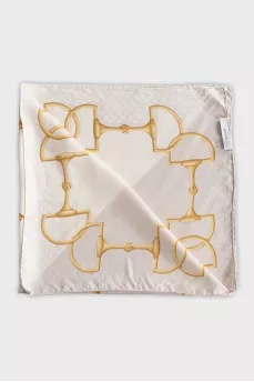 Beige silk scarf with signature print