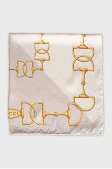 Beige silk scarf with signature print