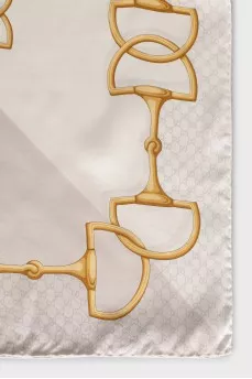 Beige silk scarf with signature print