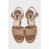 Beige patent leather wedge sandals