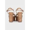 Beige patent leather wedge sandals