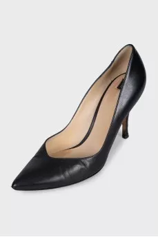 Black leather pumps