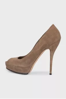 Suede open-toe heeled shoes