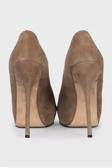 Suede open-toe heeled shoes