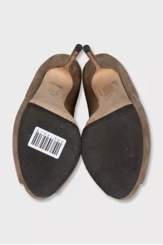 Suede open-toe heeled shoes
