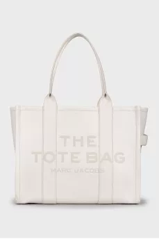 White leather tote bag with zipper