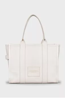 White leather tote bag with zipper