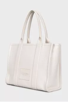 White leather tote bag with zipper