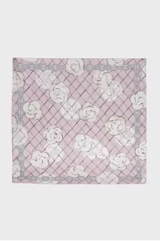 Pink silk scarf with floral print