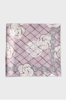 Pink silk scarf with floral print