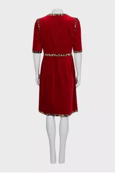 Velvet dress with animal print trim