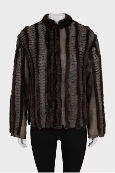 Straight-cut fur and leather jacket
