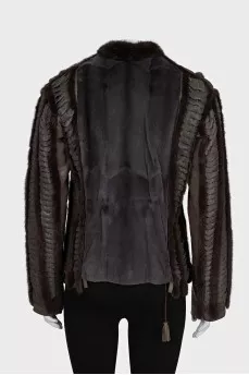 Straight-cut fur and leather jacket