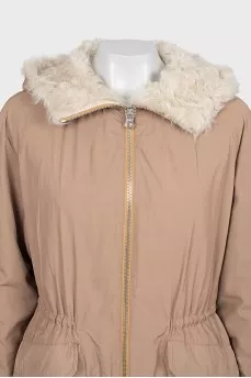 Beige parka with a wool hood