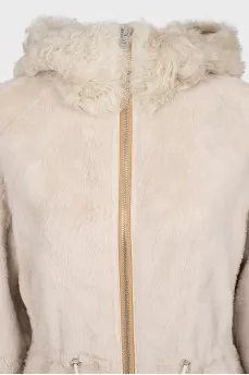 Beige parka with a wool hood