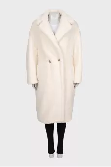 White straight-cut teddy coat