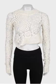Knitted cropped sweater in white