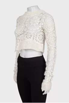 Knitted cropped sweater in white