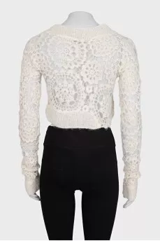 Knitted cropped sweater in white