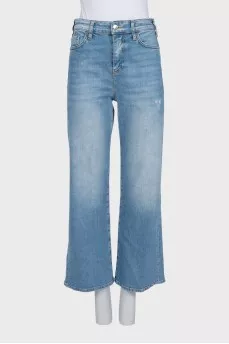 Wide-leg cropped distressed jeans