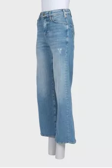 Wide-leg cropped distressed jeans