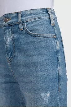 Wide-leg cropped distressed jeans
