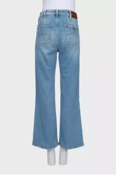 Wide-leg cropped distressed jeans