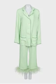 Green suit with removable feathers on the legs