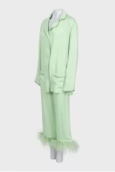 Green suit with removable feathers on the legs