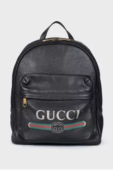 Men's leather backpack with logo