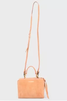 Suede bag with curly fastener