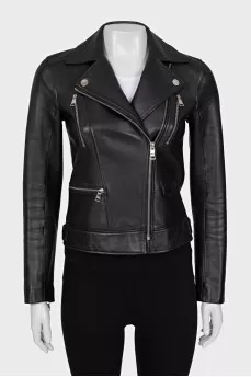Black leather jacket with a zipper