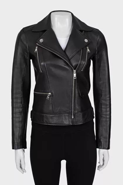 Black leather jacket with a zipper