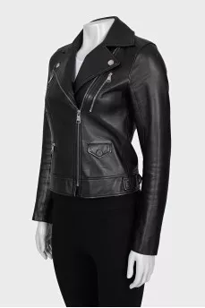 Black leather jacket with a zipper