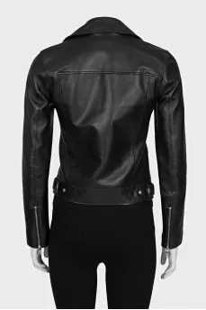Black leather jacket with a zipper