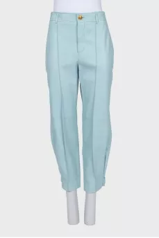 Turquoise leather trousers