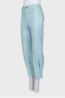 Turquoise leather trousers