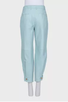 Turquoise leather trousers