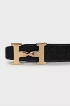 Reversible leather belt with gold buckle