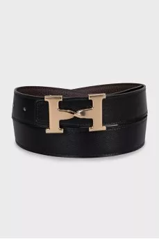 Reversible leather belt with gold buckle