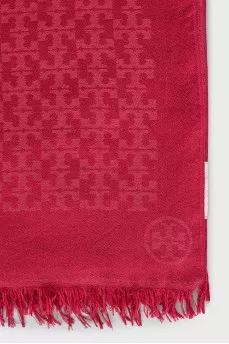 Red scarf with a signature print