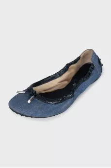 Denim ballet flats with silver hardware